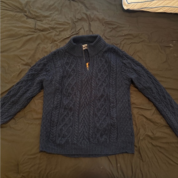 Aran Crafts Men Size Large Sweater 1/4 Zip Pullover Blue Merino Wool Cable Knit - Picture 11 of 11